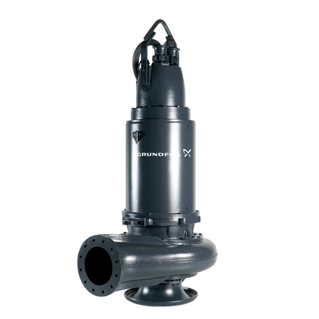 Grundfos S-Series heavy-duty submersible wastewater pump featuring cast iron construction and large discharge flange for sewage and industrial effluent handling available from Blackhawk Equipment