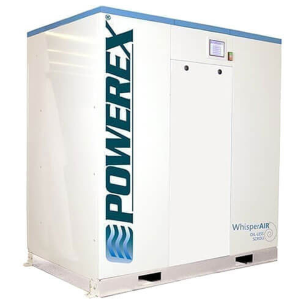 Powerex WhisperAIR sound-enclosed oil-less scroll air compressor system for noise-sensitive medical environments available from Blackhawk Equipment