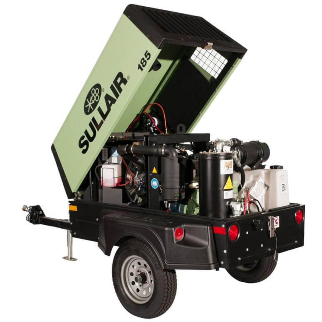 Sullair 185 Series portable rotary screw air compressor (towable) designed for construction applications available from Blackhawk Equipment