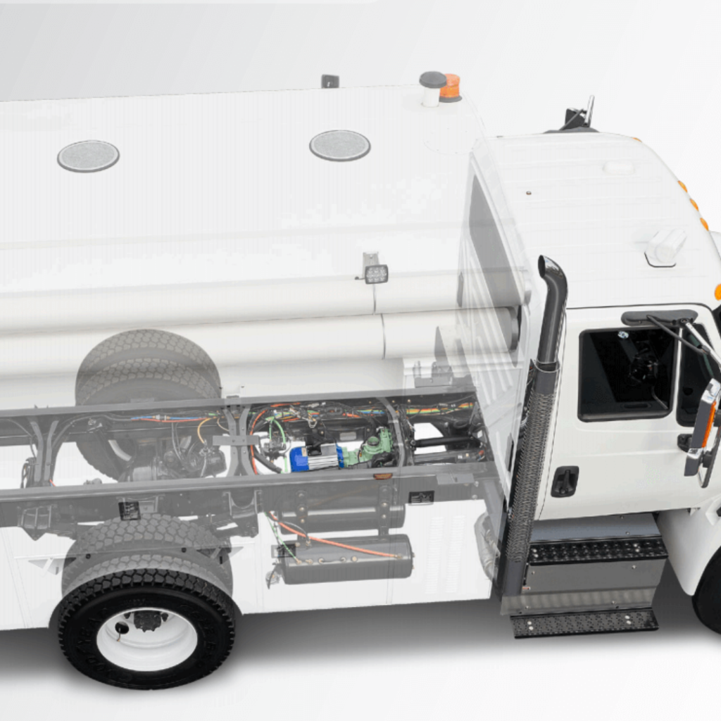 Underdeck PTO driven air compressor system mounted on service truck chassis available from Blackhawk Equipment