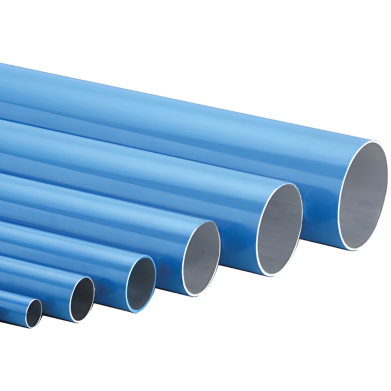 nfinity Series blue aluminum compressed air piping in various diameters (20mm-63mm) featuring corrosion-resistant smooth bore design for efficient flow available from Blackhawk Equipment
